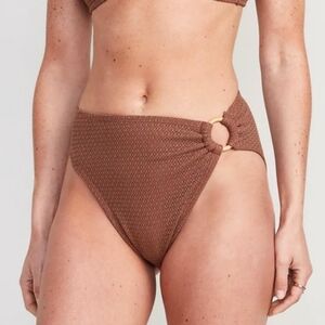 OLDNAVY Mid-Rise Ring Crochet-Knit French-Cut Bikini Swim Bottoms. Brown.S NWT